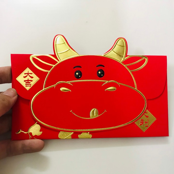 Set 3 bao lì xì con trâu 3D cute nhũ vàng (Mẫu 2), dùng để đựng thiệp chúc, tiền lì xì, mừng tuổi dễ thương và ý nghĩa - TMT Collection - SP005142