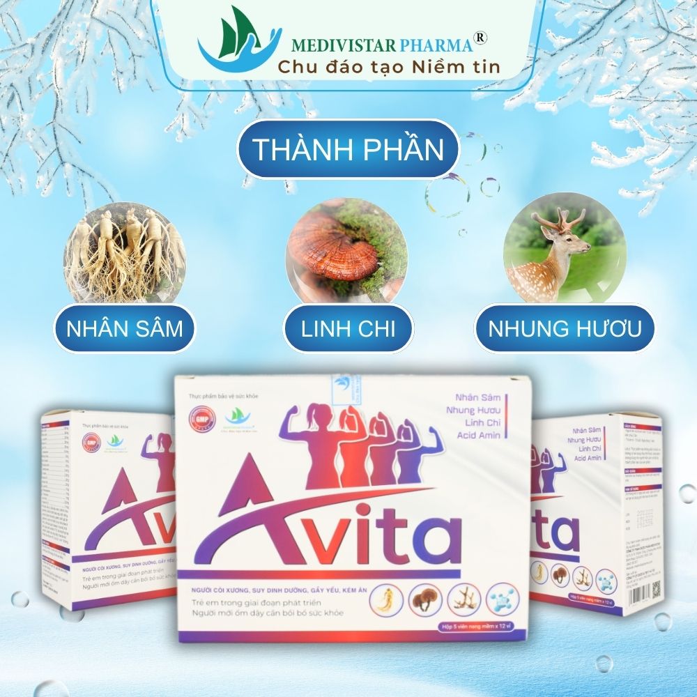 Hình ảnh Tăng cân AVITA Medivistar Pharma (Liệu Trình 3 Hộp) cho người gầy yếu, không tích nước, hộp 60 viên