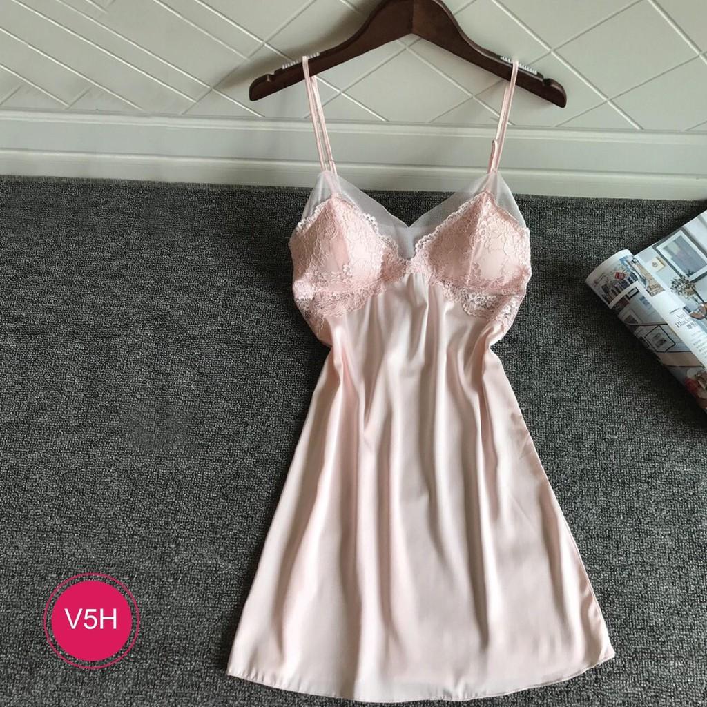Váy ngủ kèm lót ngực chất lụa satin cao cấp Xavia-V5