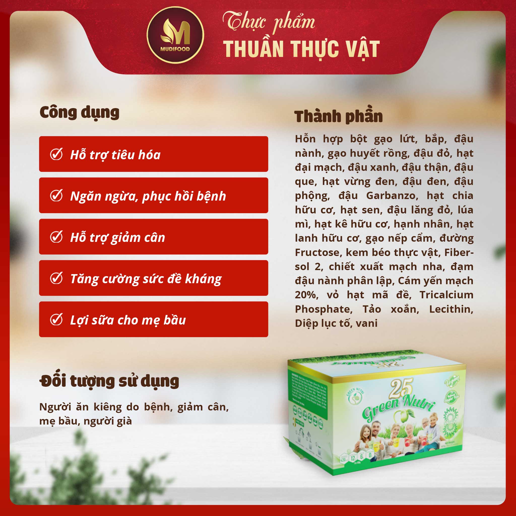 Sữa Hạt Ngũ Cốc 25 Green Nutri Thuần Chay - Bổ Sung Dinh Dưỡng, Hỗ Trợ Tiêu Hóa, Tăng Cường Đề Kháng Cho Người Cao Tuổi, Người Tiểu Đường, Ăn Chay, Ăn Kiêng, Lợi Sữa Cho Mẹ Bầu Và Sau Sinh - Hộp 300g, 625g, Lon 750g