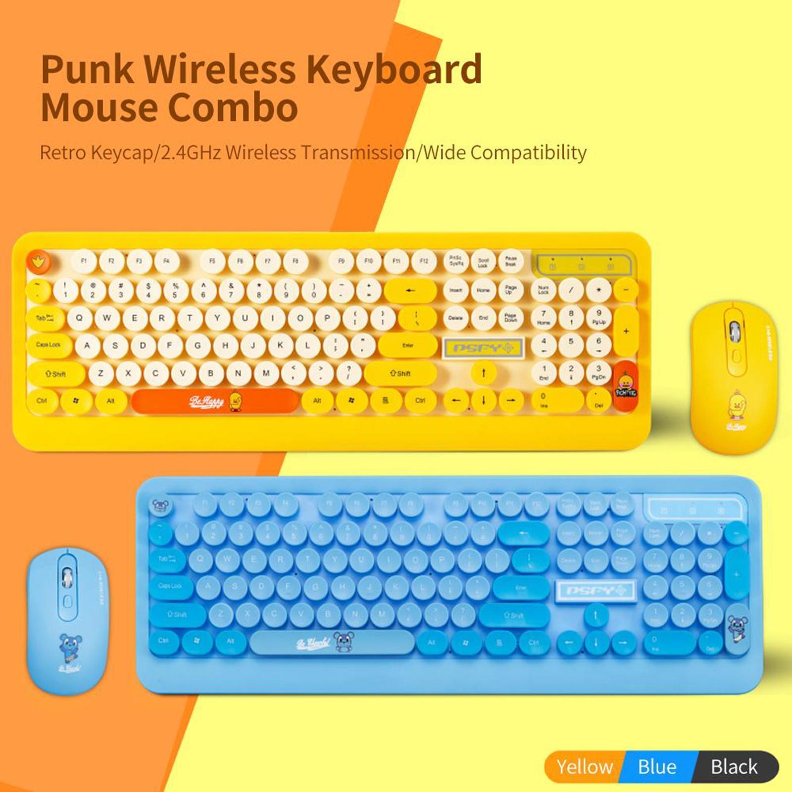 Desktop 2.4G Wireless Keyboard & Mouse Combo Retro Round Key