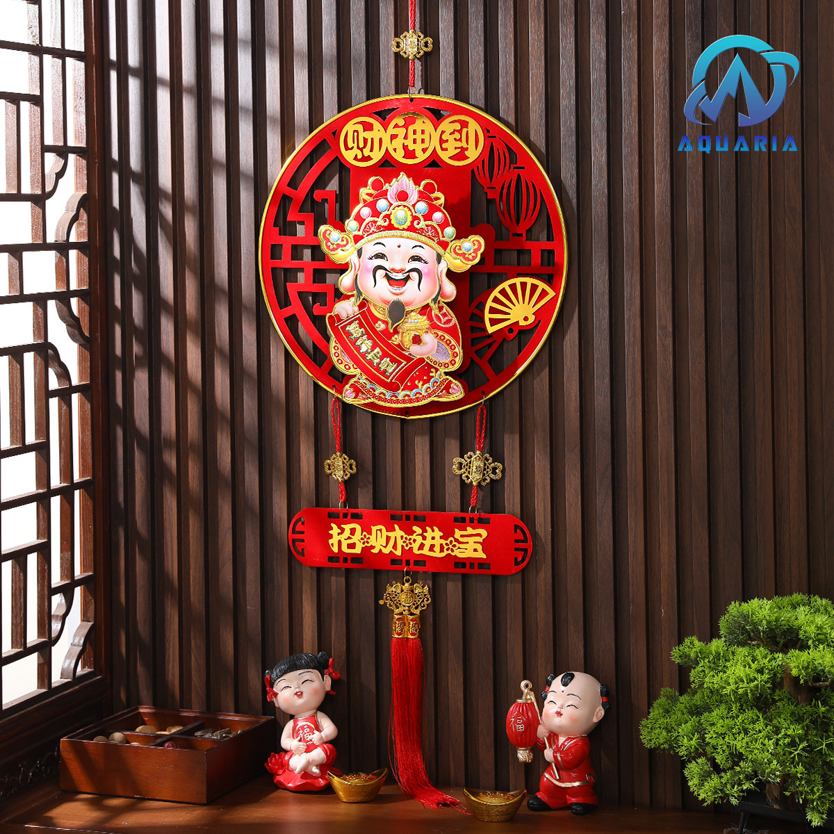 Dải Treo Liễn Treo Kèm Hoa Trang Trí Thần Tài Lắc Lư Thần Tài Tết Cầu May Mắn, Tài Lộc - 38 x140 cm - Kèm Pin và Móc Treo
