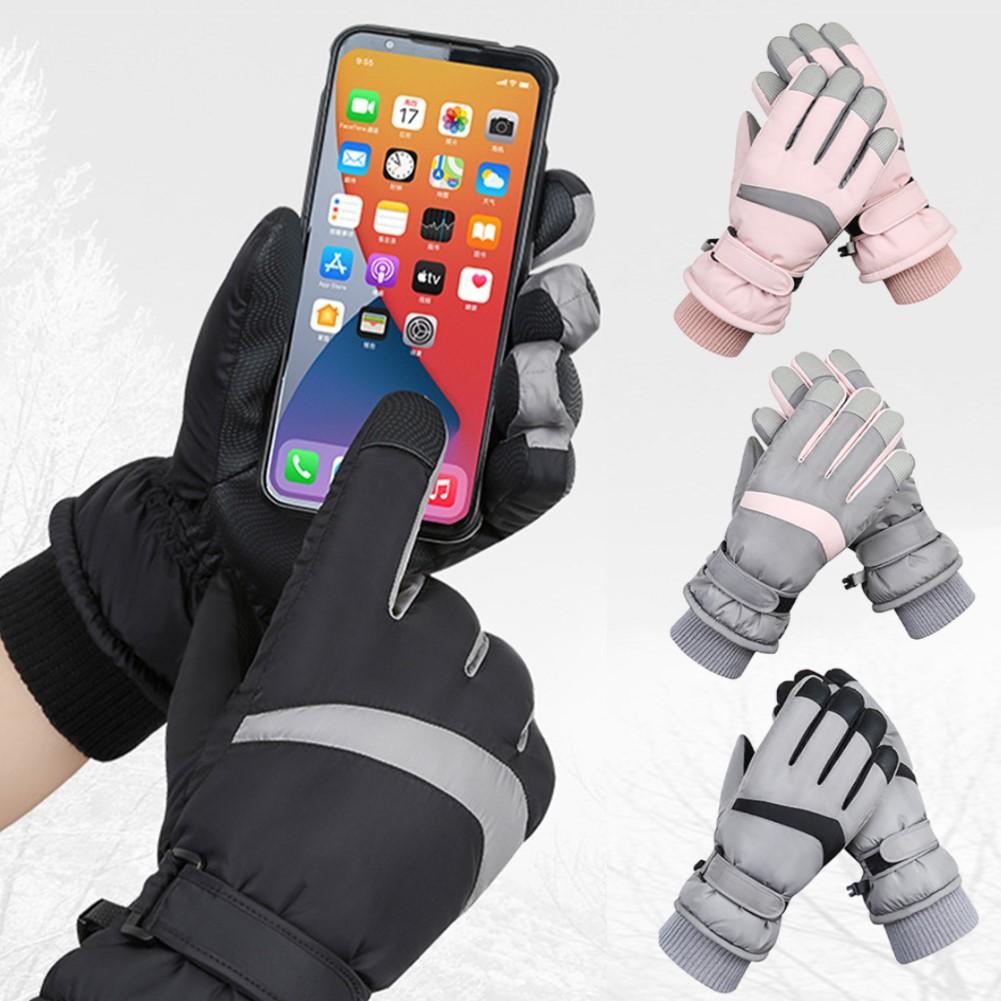 Găng Tay Đi Xe Máy Chống Nước Màn Hình Cảm Ứng Lông Cừu Unisex Găng Tay Đi Tuyết Chống Trượt Găng Tay Chống Gió Full Ngón Dành Cho Nữ Color: grey pink women