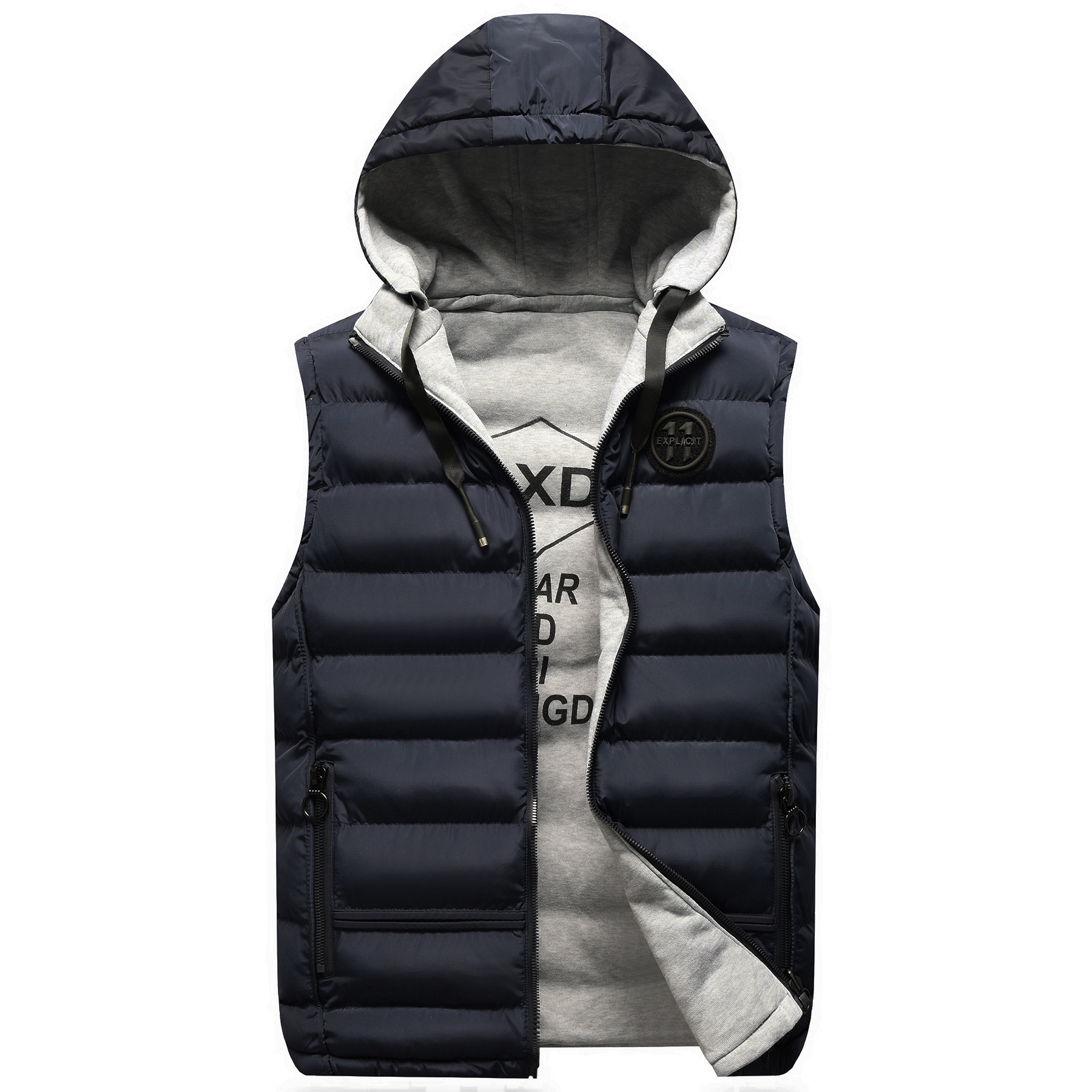 Men's hooded vest spinning cotton reversible down vest