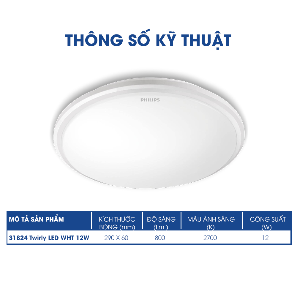 Đèn ốp trần Philips 31824 Twirly LED WHT công suất 12W - Ánh sáng vàng 2700K