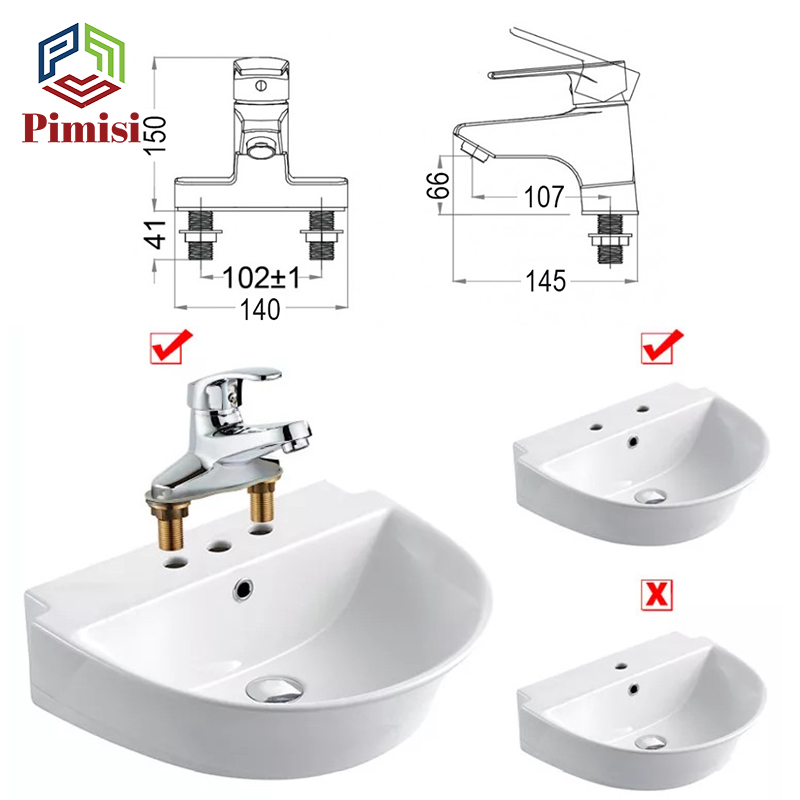 Vòi Chậu Lavabo Nóng Lạnh Pimisi PV-203C Cho Chậu Rửa Mặt 3 Lỗ (2 Chân) Bằng Đồng Thau, Dùng Cho Nhà Tắm | Chính Hãng