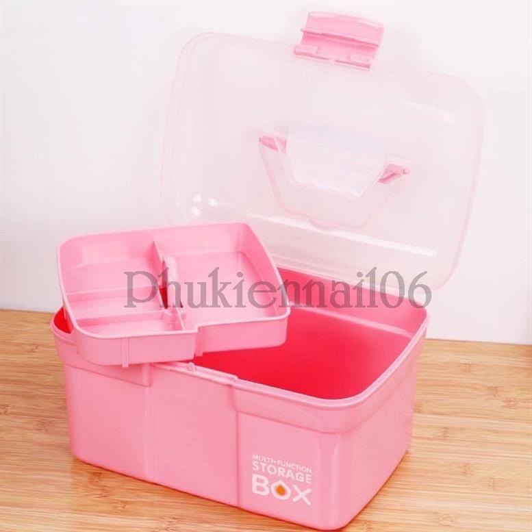 Cốp nhựa 2 tầng đựng nail, mi, đồ trang điểm