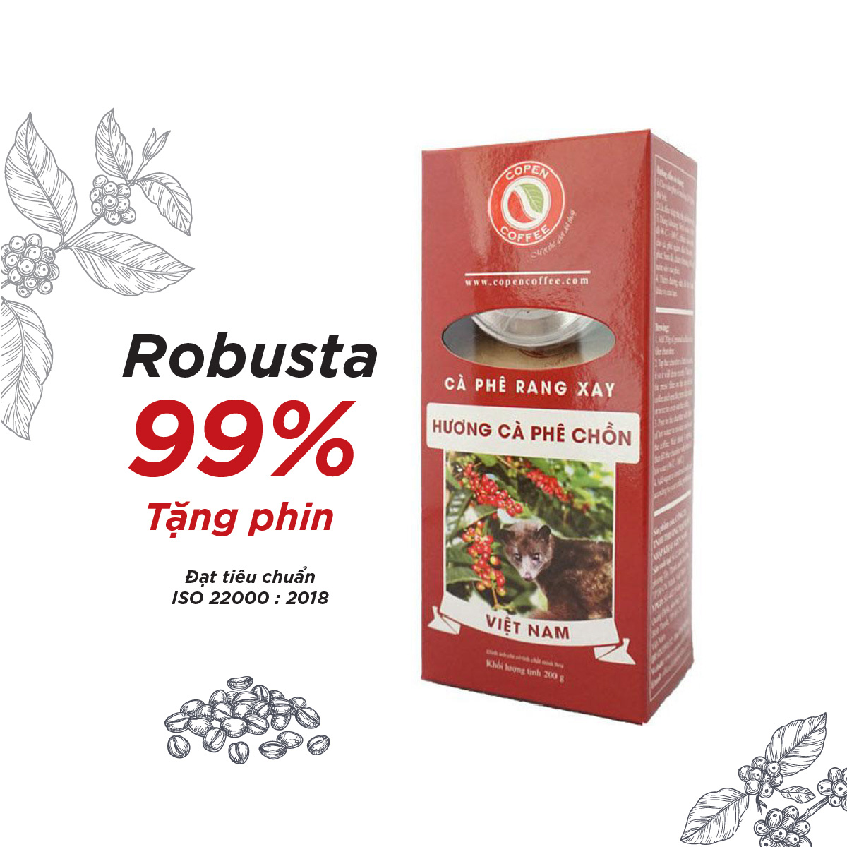 Cà phê rang xay Copen coffee hương cà phê chồn + tặng phin inox