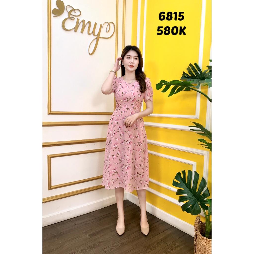 Đầm EMY EM6815 Xoè Hồng Cổ Tròn