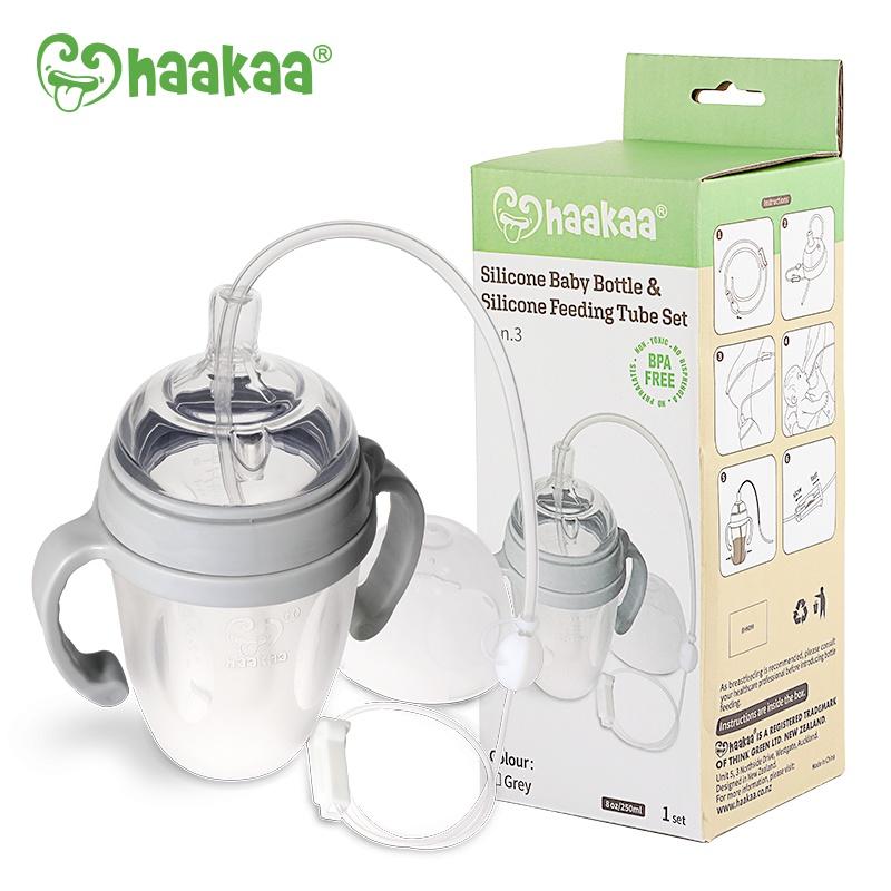 Bộ Bình sữa silicone Gen.3 250ml kèm Ống hỗ trợ ti, cho ăn - Chính hãng HaaKaa, New Zealand