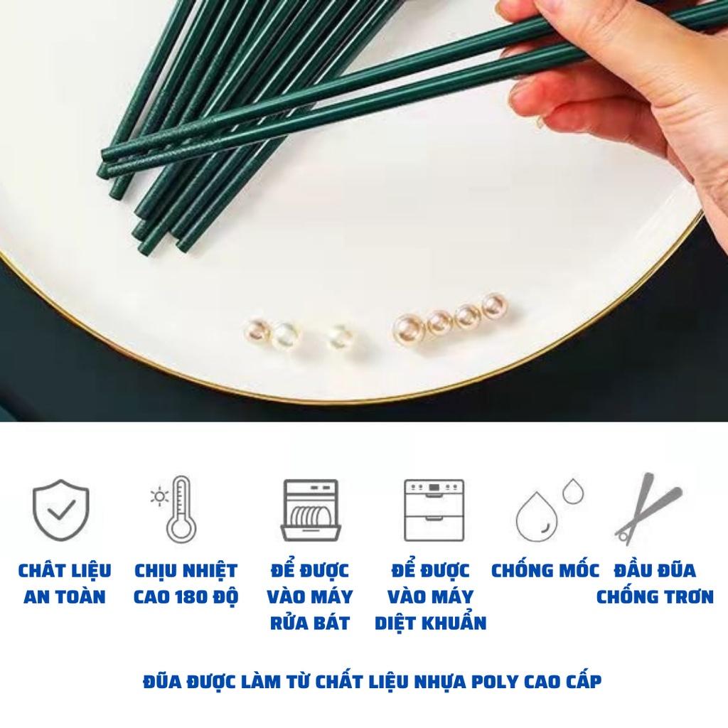 Bộ 5 Đôi Đũa Ngọc Bích Sang Trọng Quý Phái Được Làm Từ Chất Liệu Nhựa Poly Cao Cấp Chống Mốc , Chịu Nhiệt Cao K180