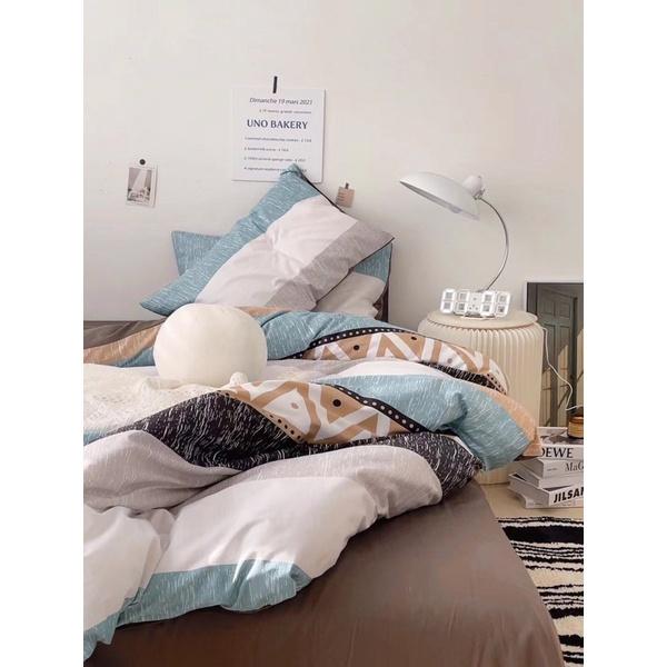Bộ Chăn Ga Gối Cotton Living 100%cotton Hàng Nhập Khẩu Cao Cấp 4 món Kẻ Thổ Cẩm