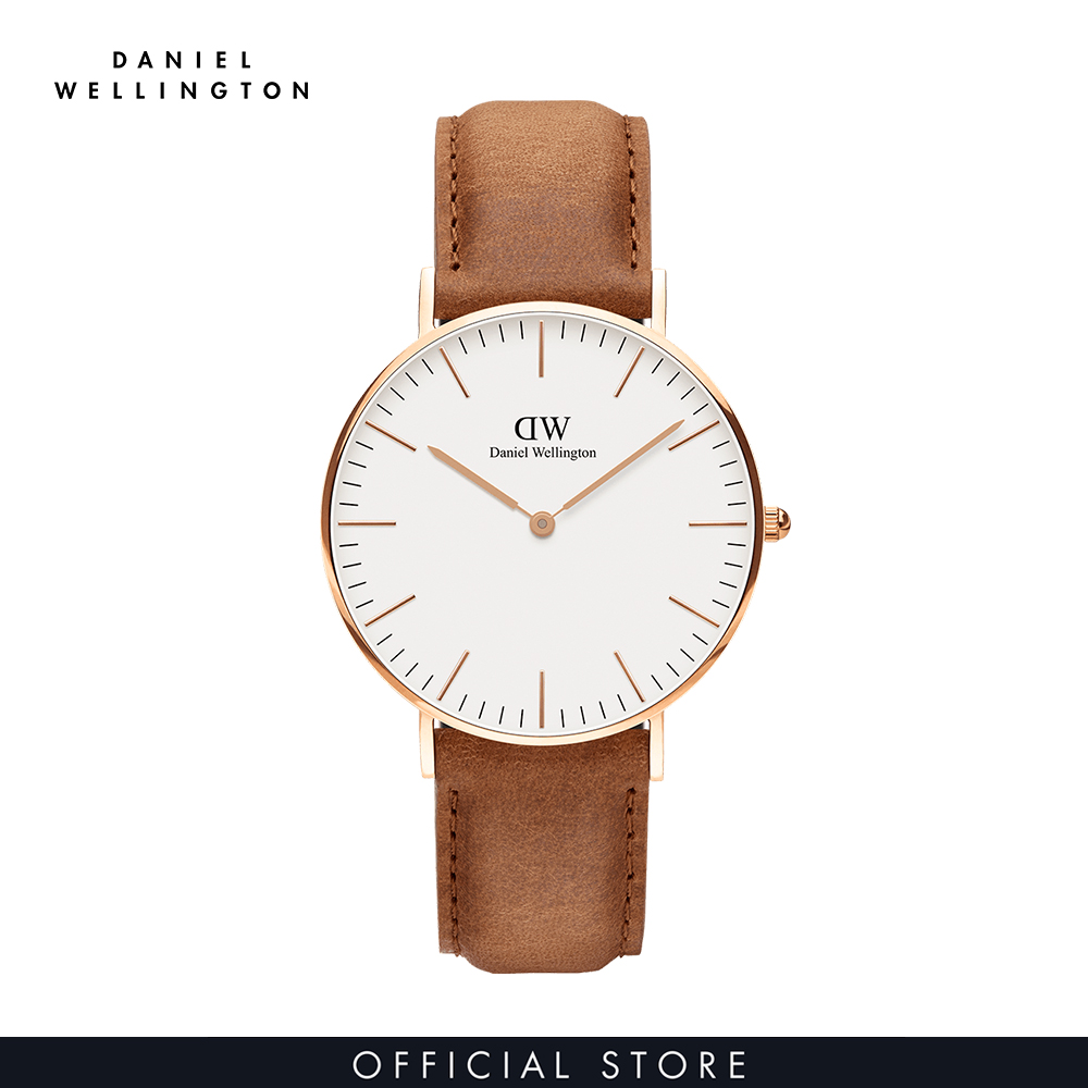 Đồng hồ Nam, Nữ Daniel Wellington dây da - Classic Durham mặt trắng - vỏ vàng hồng