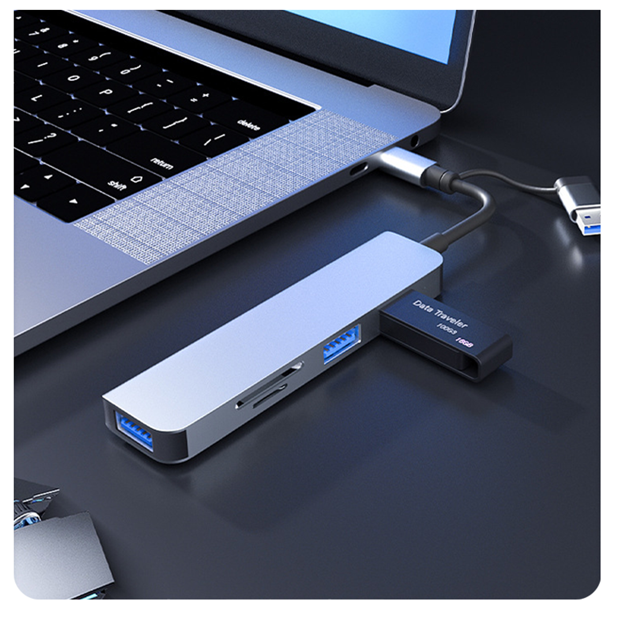 Hub Type C, Hub USB 3.0 5in1 UT, Cổng Chuyển Đổi Type C, Bộ Chia Type C Và USB Ra 5 Cổng SD, TF Và USB, Cổng Chuyển Đổi Dành Cho Mac book, Laptop, PC - Hàng Chính Hãng