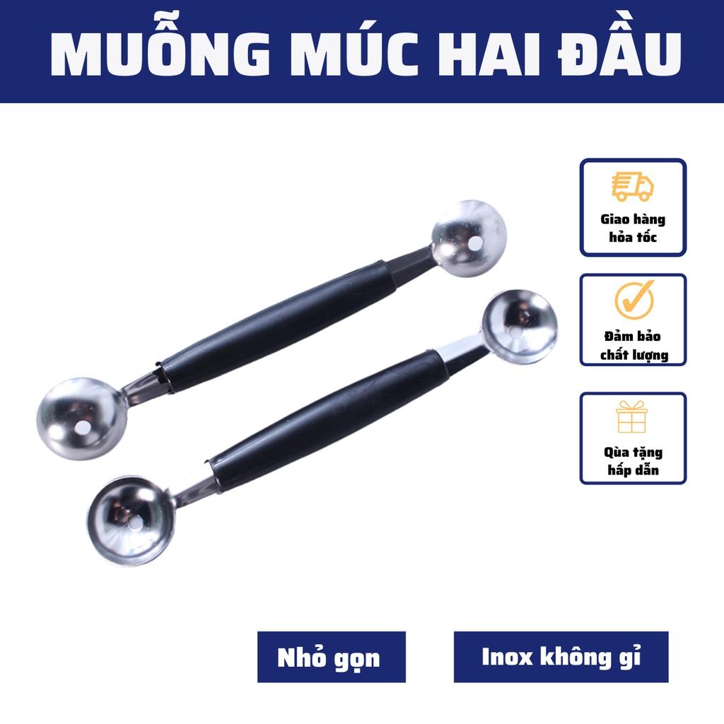 thìa muỗng inox múc 2 dầu tạo kiểu hình múc hoa quả, múc kem múc trái cây, muỗng decor cao cấp không gỉ an toàn sử dụng