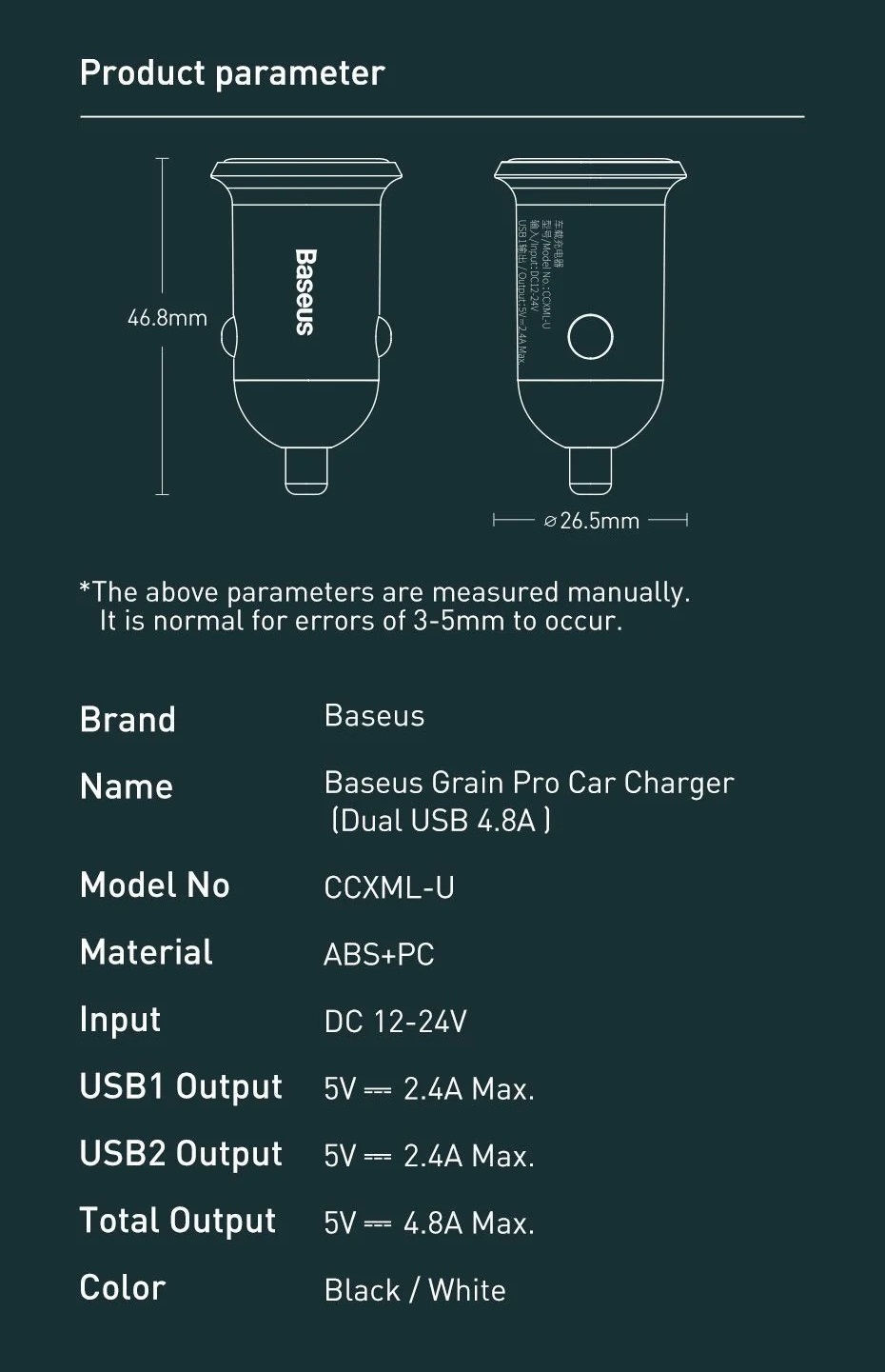 Tẩu sạc trên xe hơi 2 cổng USB 4.8A Baseus Gain Pro CCALLP02 - Hàng chính hãng