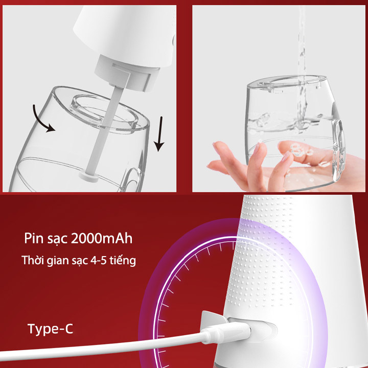 Tăm nước dùng pin sạc kèm 5 đầu xịt áp lực cao