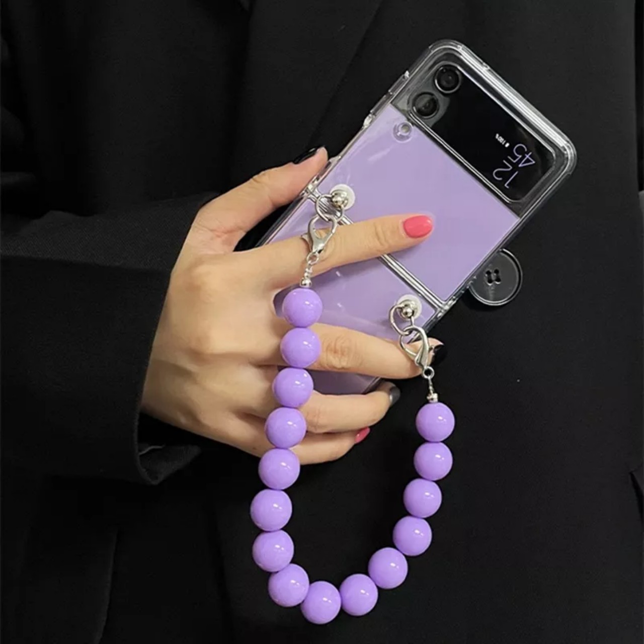 Ốp lưng cho samsung Zflip3 - Zflip4 - Z flip 3 - flip 4 - Z flip3 - Z flip4 trong suốt dây hạt dễ thương