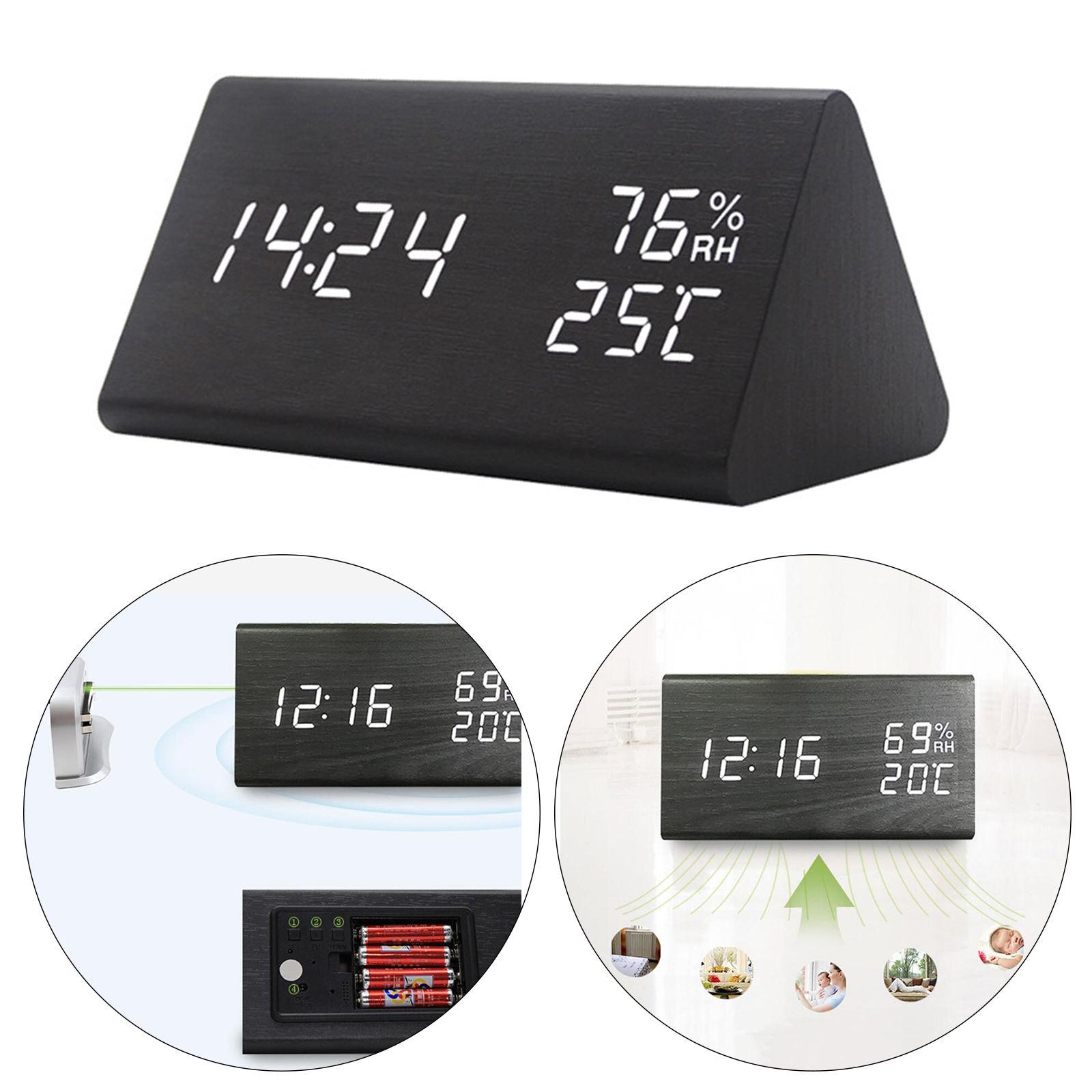 Large Wooden Digital Alarm Clock Temperature Portable Bedroom Table Clocks