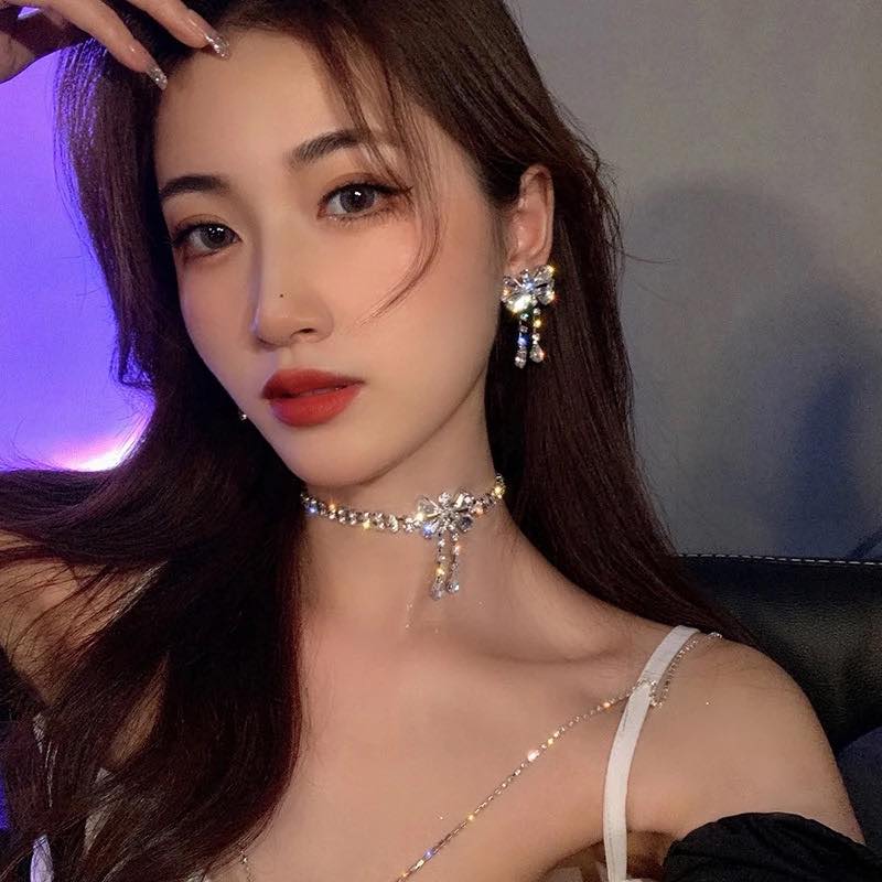 Earrings đeo tai thời trang Hàn Quốc hình nơ gắn đá cao cấp
