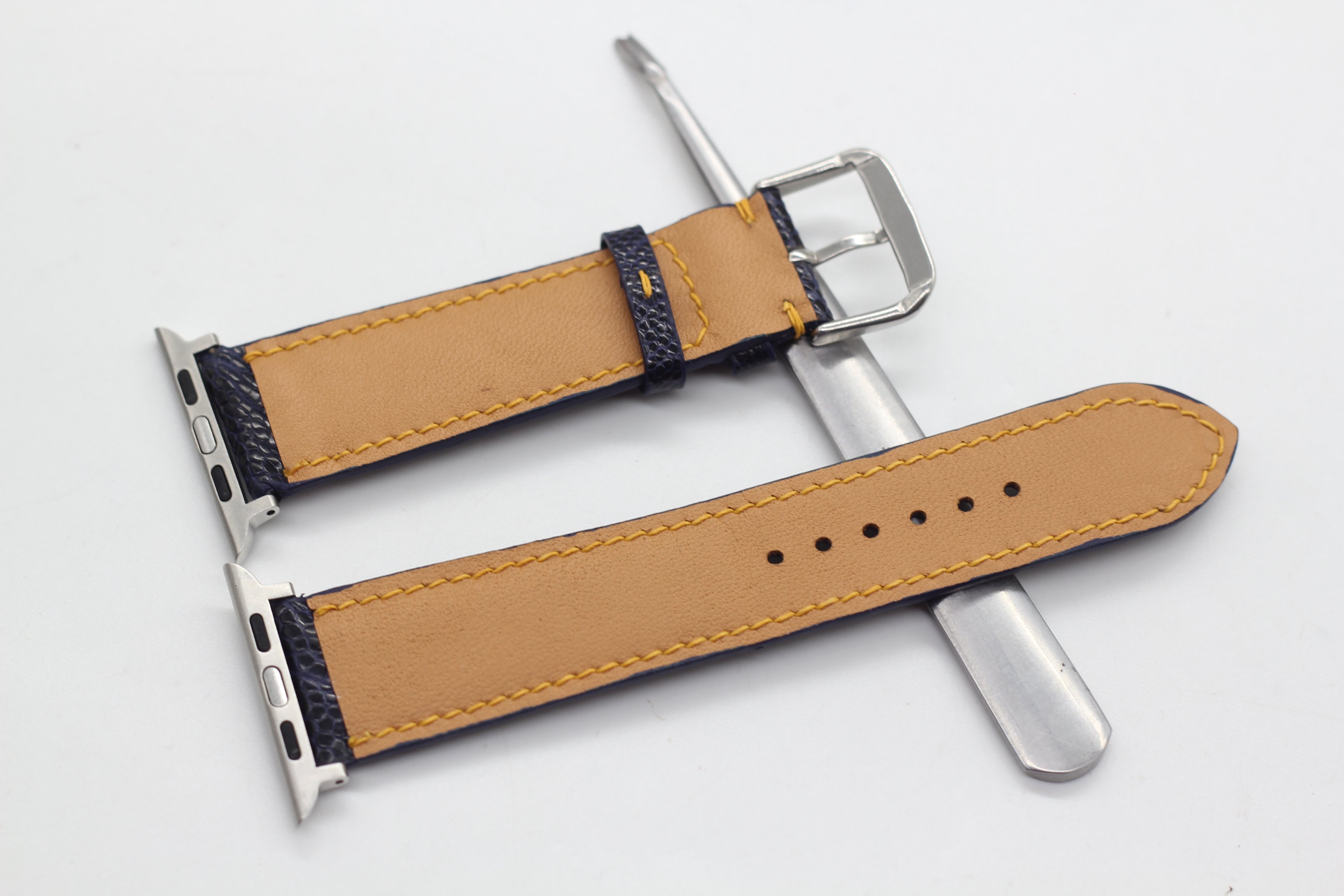 Dây Da Đà Điểu Chính Hãng Thay Thế Cho Dòng Apple Watch, Dây Đeo Da Thật Songhan Leather  Màu Xanh Khóa Kim, BH 6 Tháng AWOT-01