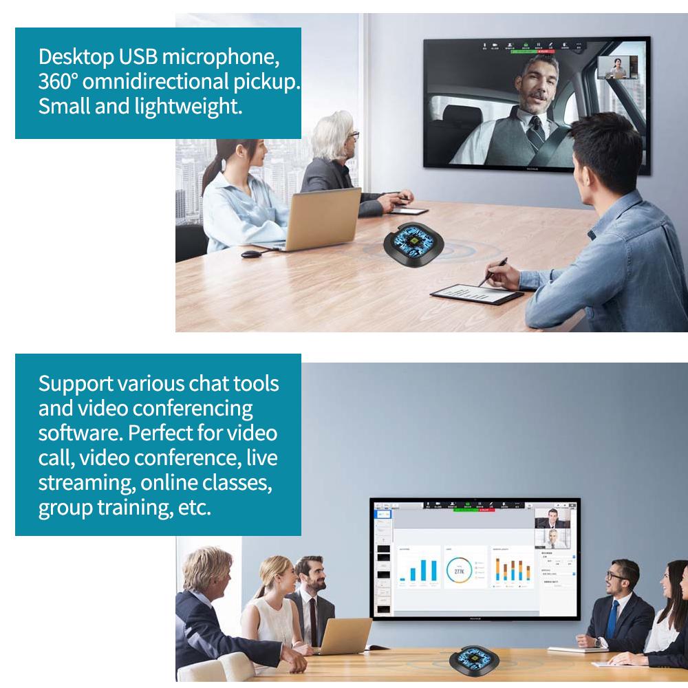 Desktop USB Computer Microphone 360° Omnidirectional Noise Reduction Mic Plug and Play Compatible with Windows/Mac for