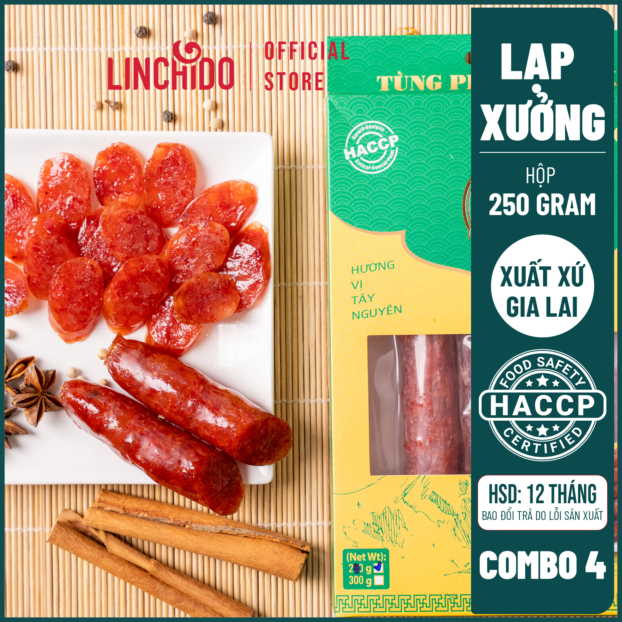 Combo 4 Hộp - Lạp xưởng thơm ngon đặc biệt - Hộp 250 Gram