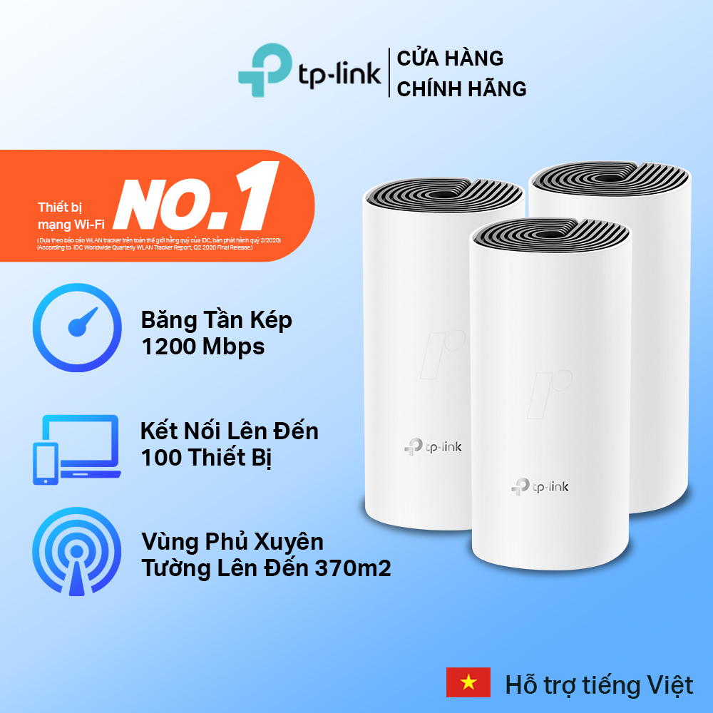 Bộ Phát Wifi Mesh TP-Link Deco E4 (3-pack) Băng Tần Kép MU-MIMO AC1200 - Hàng Chính Hãng