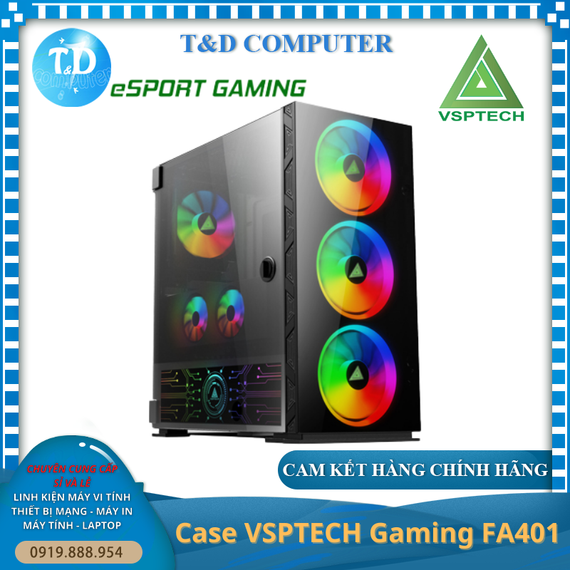 Vỏ máy tính Case VSP FA 401 (ATX, M-ATX, ITX) - Kính cường lực (Tặng 4 FAN RGB) - Hàng chính hãng TECH VISION phân phối