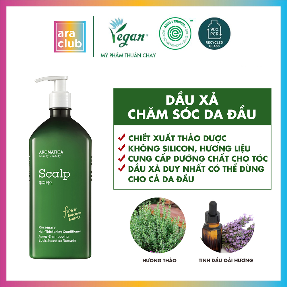 Dầu Xả Giảm Gàu Ngứa Dưỡng Tóc Aromatica Rosemary Hair Thickening Conditioner 400ml