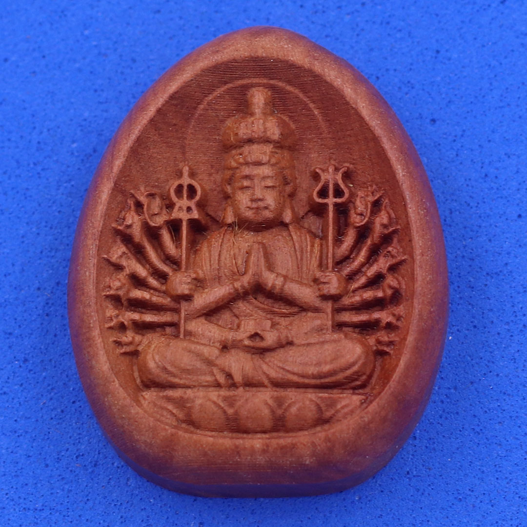 Mặt dây chuyền Phật Thiên thủ thiên nhãn gỗ đào kèm vòng cổ dây dù, mặt Phật bản mệnh