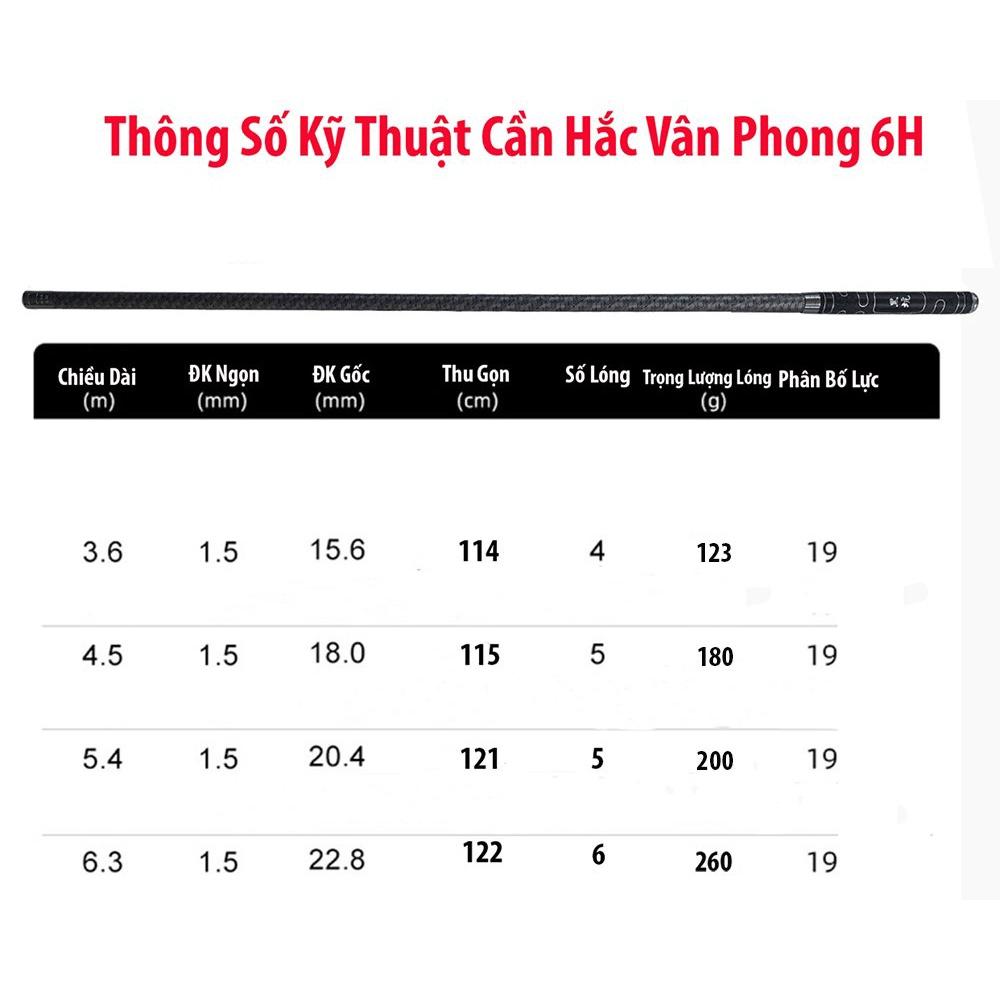 (Tặng ngọn phụ) Cần Câu tay Hắc Vân Phong 6H chất liệu cacbon sơn tĩnh điện 4 lớp phân bố lực 19