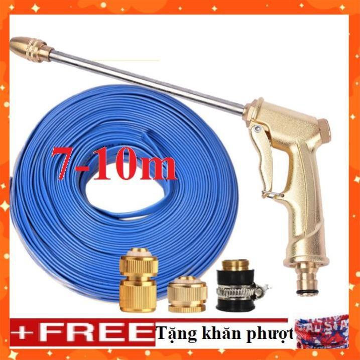 Bộ dây vòi xịt nước rửa xe, tưới cây . tăng áp 3 lần, loại 7m, 10m 206701-3 đầu đồng, cút đồng, + tặng khăn phượt