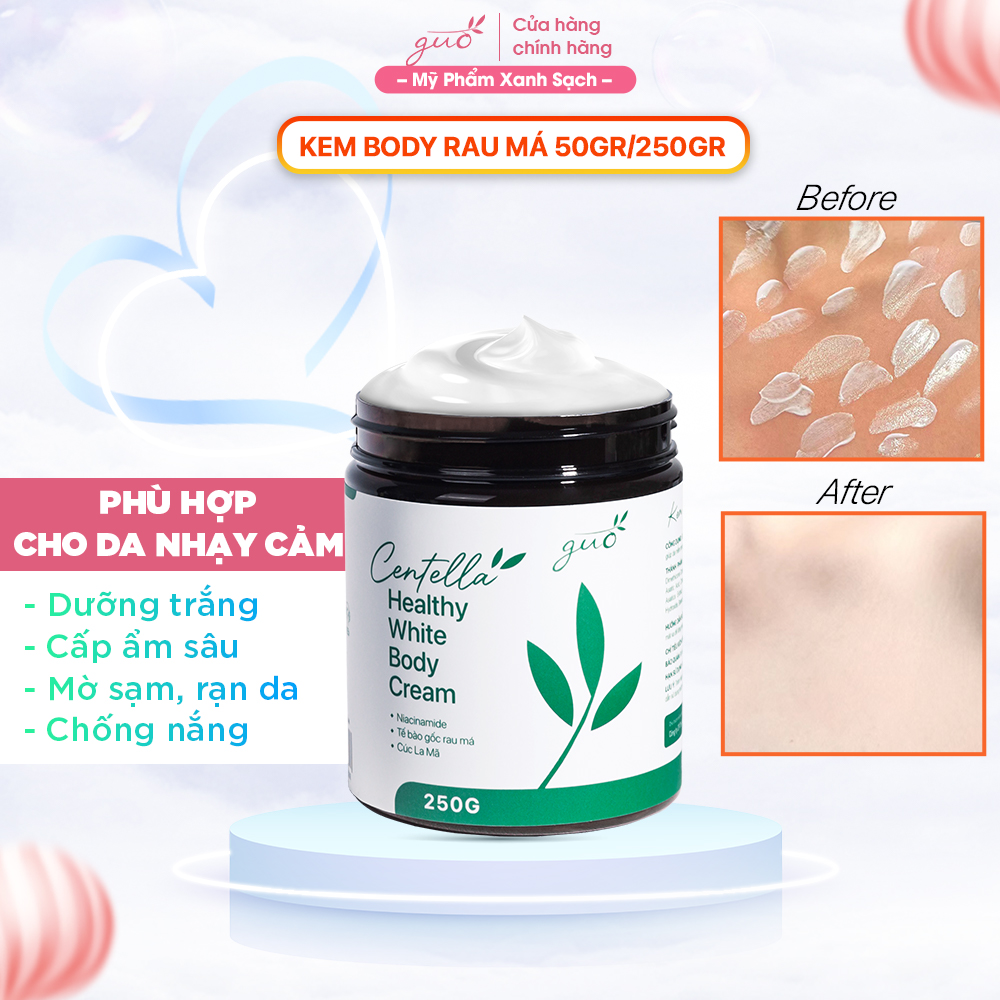 KEM BODY DƯỠNG TRẮNG MỊN DA RAU MÁ, NÂNG TONE TỨC THÌ, MỜ SẠM, THẨM THẤU NHANH - Centella Healthy White Body Cream GUO