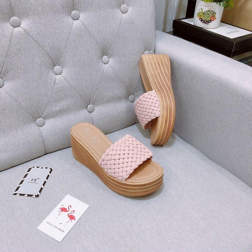 Guốc NữDép đế xuồng nữ quai bản ngang đan đế 9P Sang chảnh