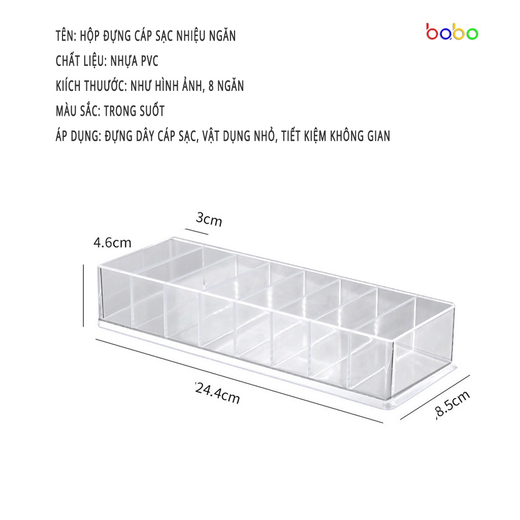 Hộp đựng dây cáp sạc điện thoại tai nghe hộp nhựa ngăn đa chức năng trong suốt babo (TB23)