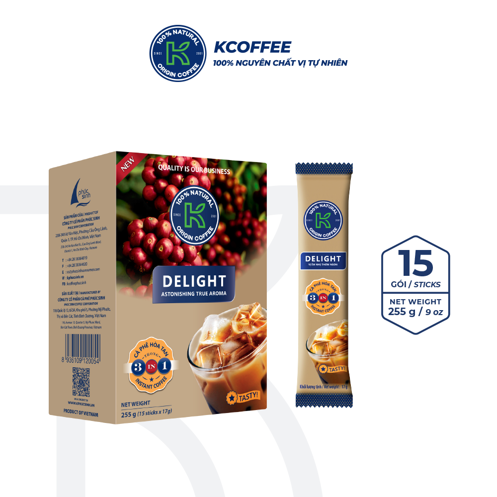 Combo 2 hộp cà phê sữa hòa tan K-Delight 3in1 thương hiệu K-Coffee (255g/Hộp)