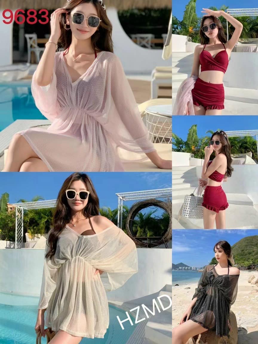 BỘ ĐỒ BƠI 3 MẢNH KÈM ÁO VOAN RỘNG PHONG CÁCH HÀN QUỐC MÃ 9683