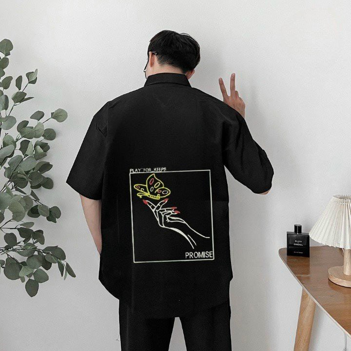 Áo sơ mi tay ngắn nam form rộng phong cách Hàn Quốc, chất vải lụa mịn chống nhăn