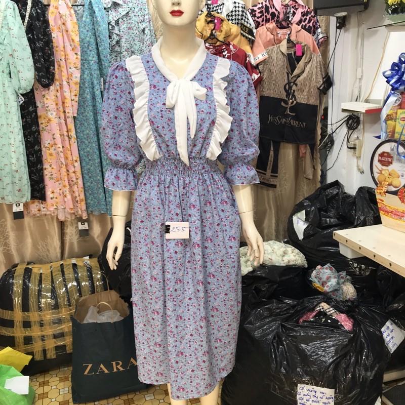 Váy maxi tiểu thư vintage cột nơ lụa dày dặn đẹp