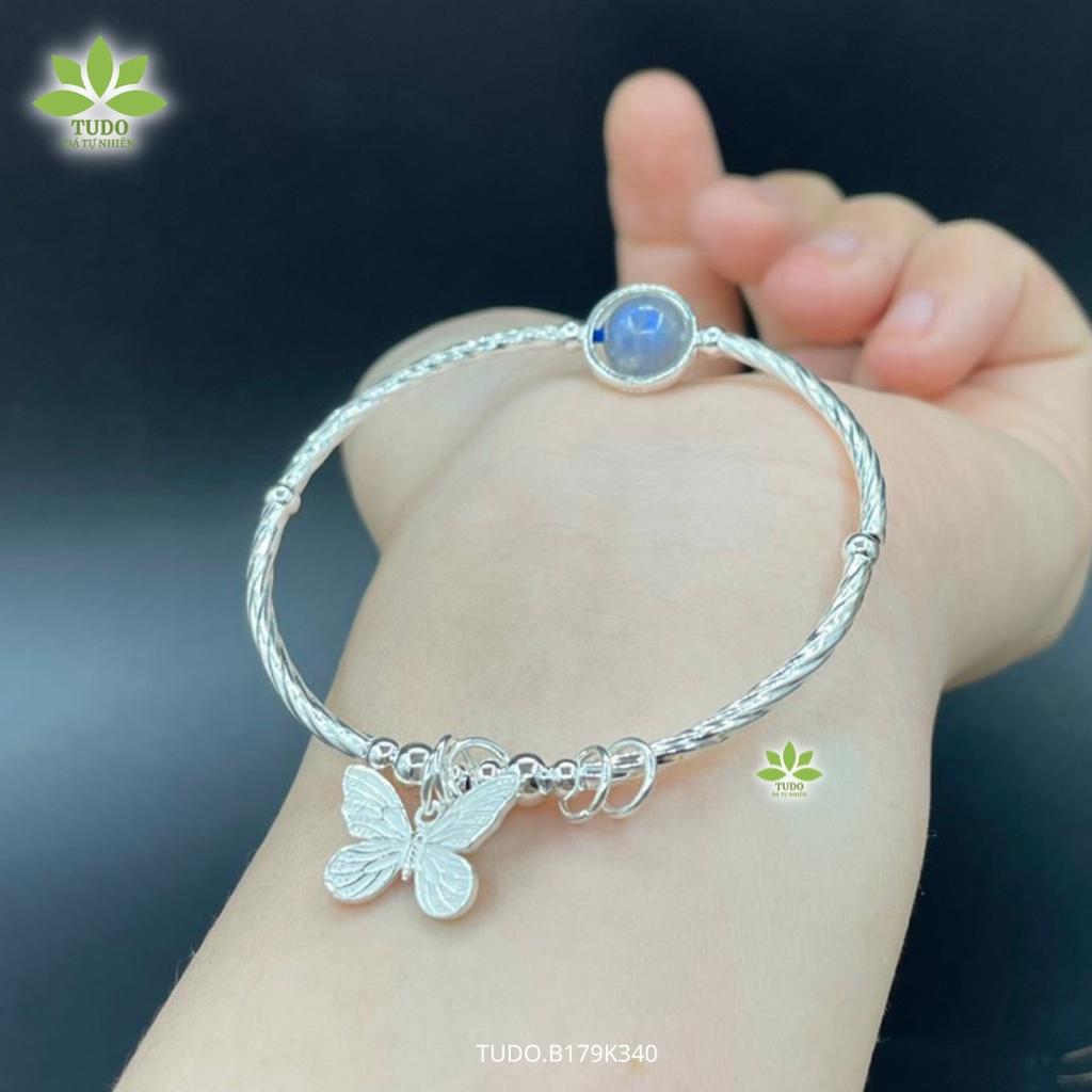 Vòng Tay Nữ Đẹp - Vòng Phong Thủy Mệnh Thủy Mộc TUDO B180K380 VCBAQUA 1 hạt xanh dương mix charm Bạc Hồ Điệp