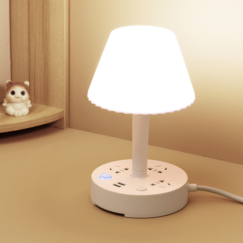 Đèn ngủ HUGAM có 3 ổ cắm điện công suất 2500w , 2 cổng sạc USB 5V/2A tặng kèm giá đỡ điện thoại