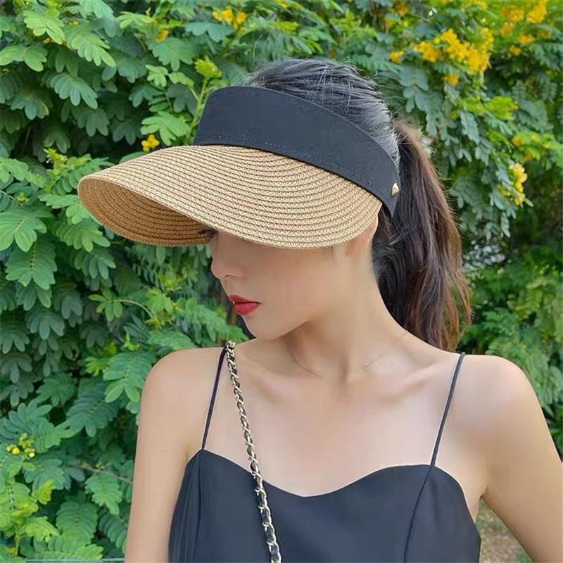 Fashion Women Empty Top Sun Visor Hat Magic Tape Summer Straw Hat Sun Visors Woman Hat Beach Caps Men and Women UV Protection