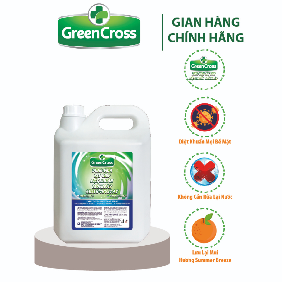Dung dịch diệt khuẩn bề mặt Green Cross A2 không tỳ vết Can 5L Tiết kiệm