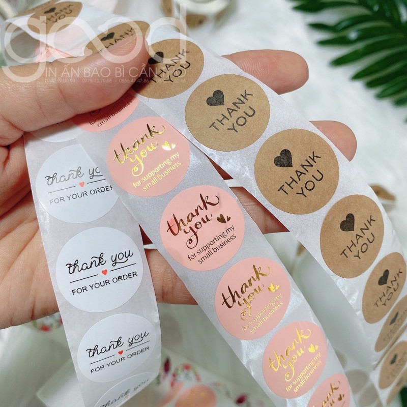 5 Tem Thank you nhỏ đường kính 2.5 cm hoạ tiết ngẫu nhiên