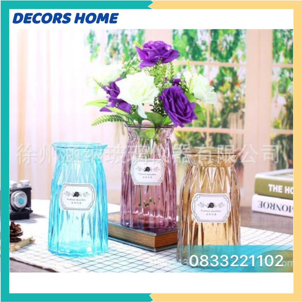 DECOR Lọ hoa thủy tinh tặng kèm nơ xinh xắn - RỘNG 10CM CAO 24CM - nhiều màu, HÀNG CÓ SẴN