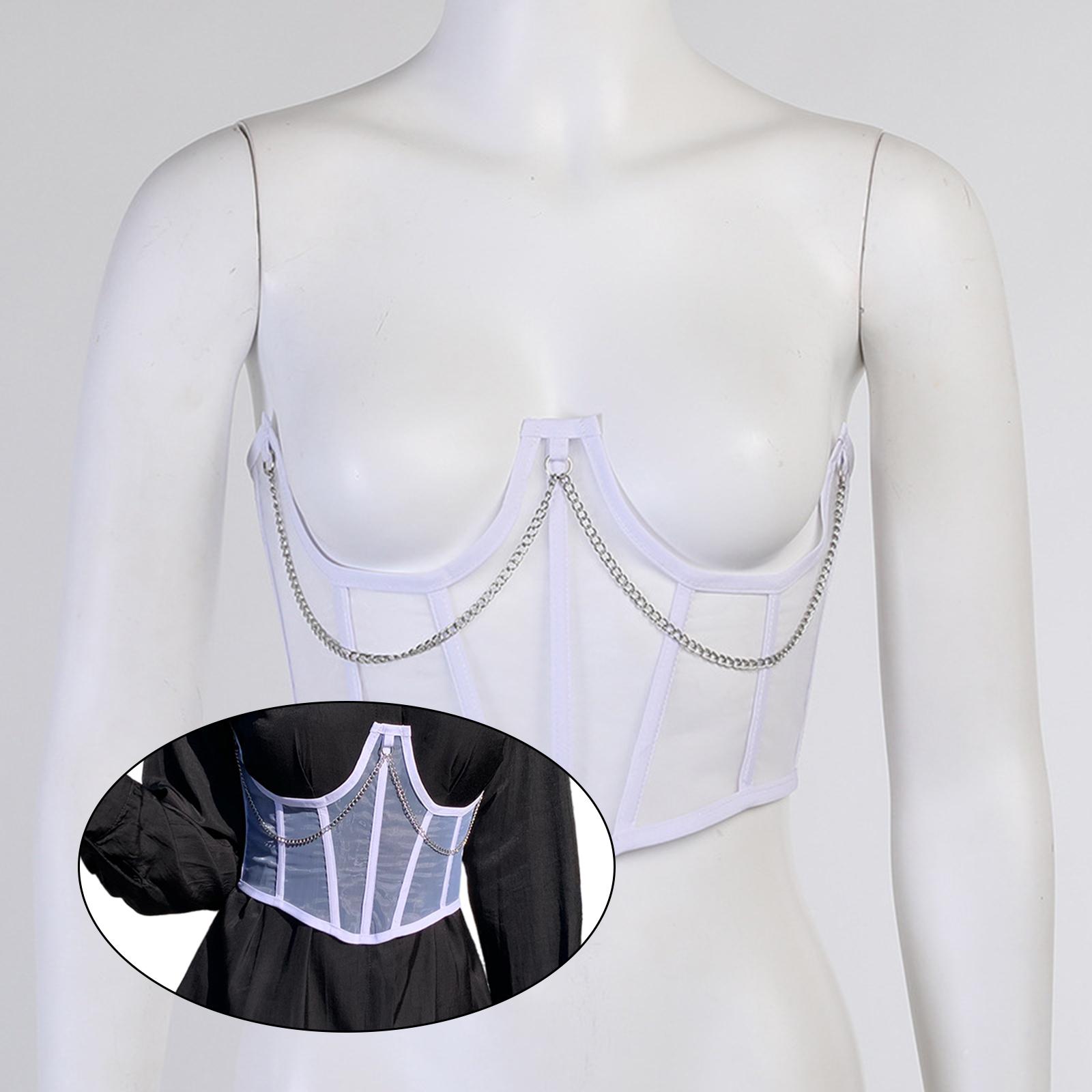 Women Corset Belt Mesh Lace Up Bustier Corset Metal Chain Boned Overbust Waist Cincher Wide Belt for Dress Shirt Blouse