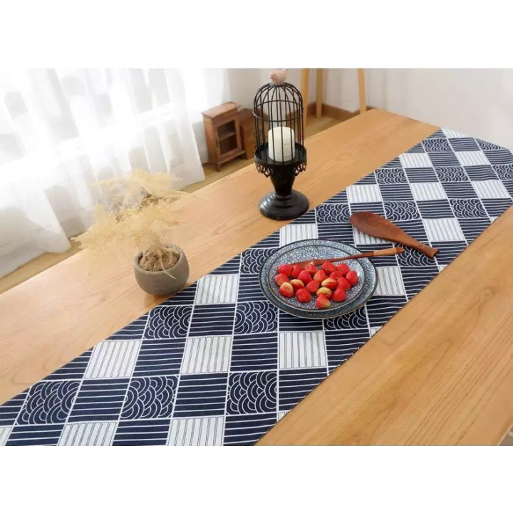 Khăn trải bàn table runner vải bố - Sóng Nhật Bản - mẫu B07