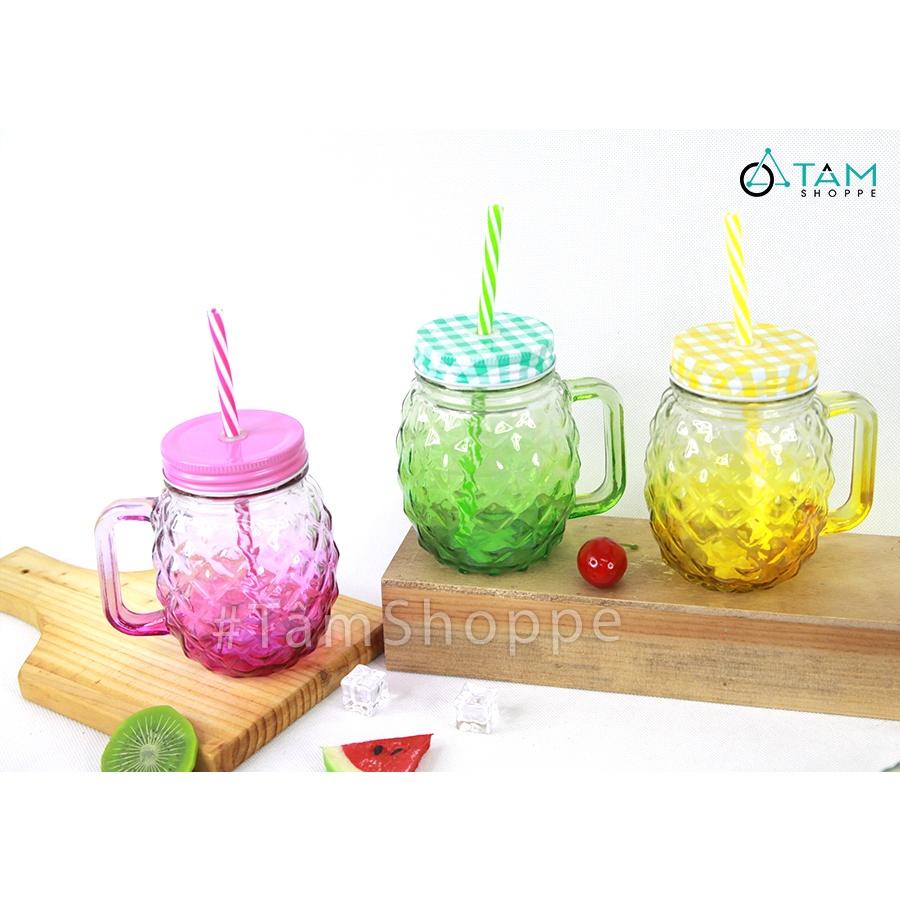 Ly thủy tinh trái thơm có quai trong suốt nhiều màu LATT-04