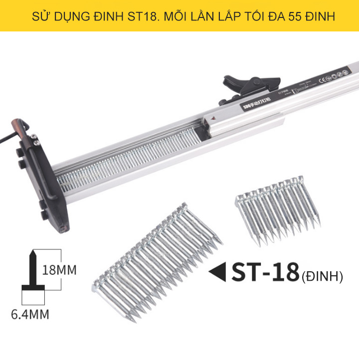 Dụng cụ hỗ trợ đóng đinh bê tông liên hoàn kèm hộp 400 đinh ST18P (có đầu hãm chống rơi búa-Loại tốt)